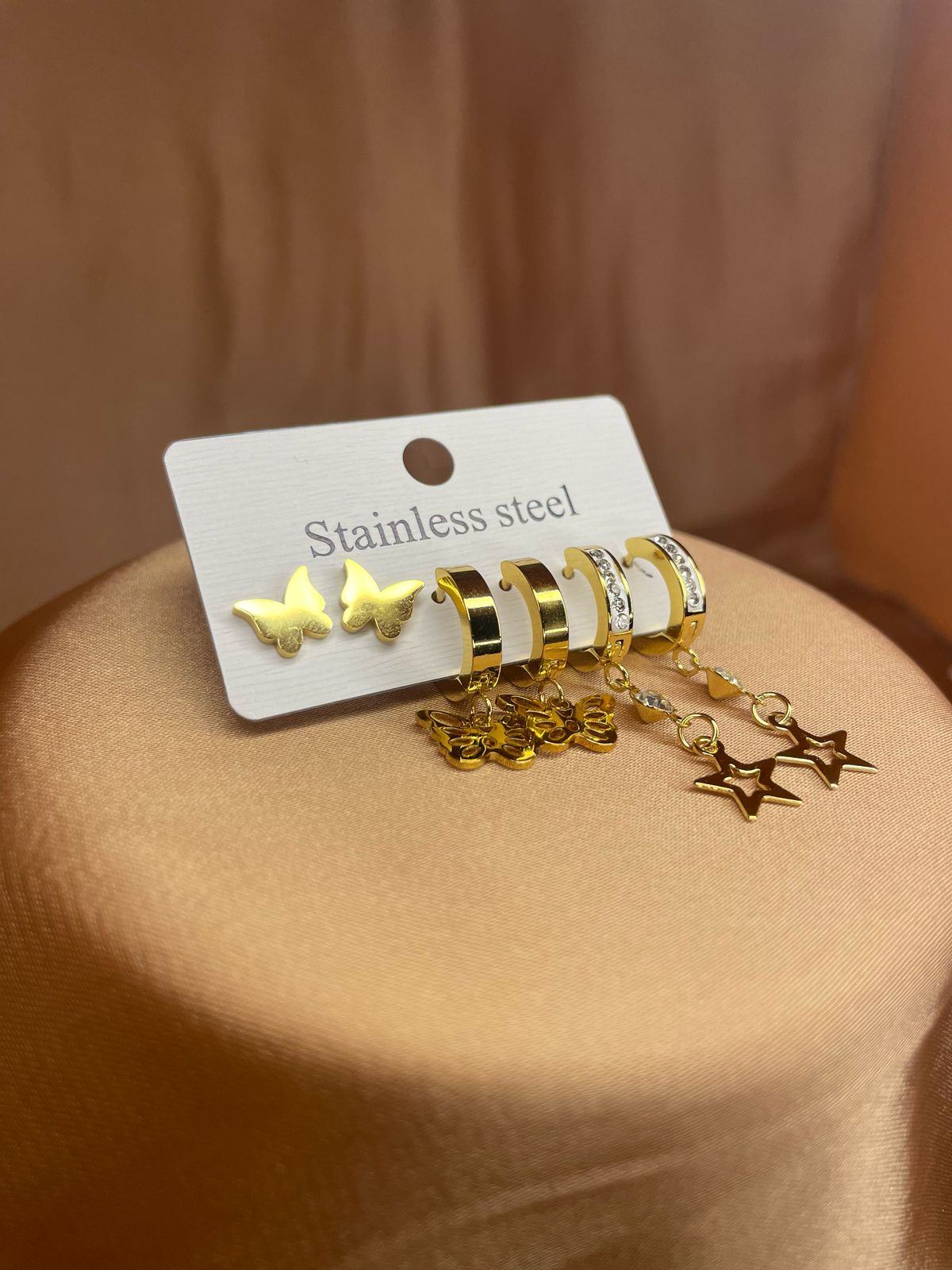Golden Charm Stainless Steel Earrings Set