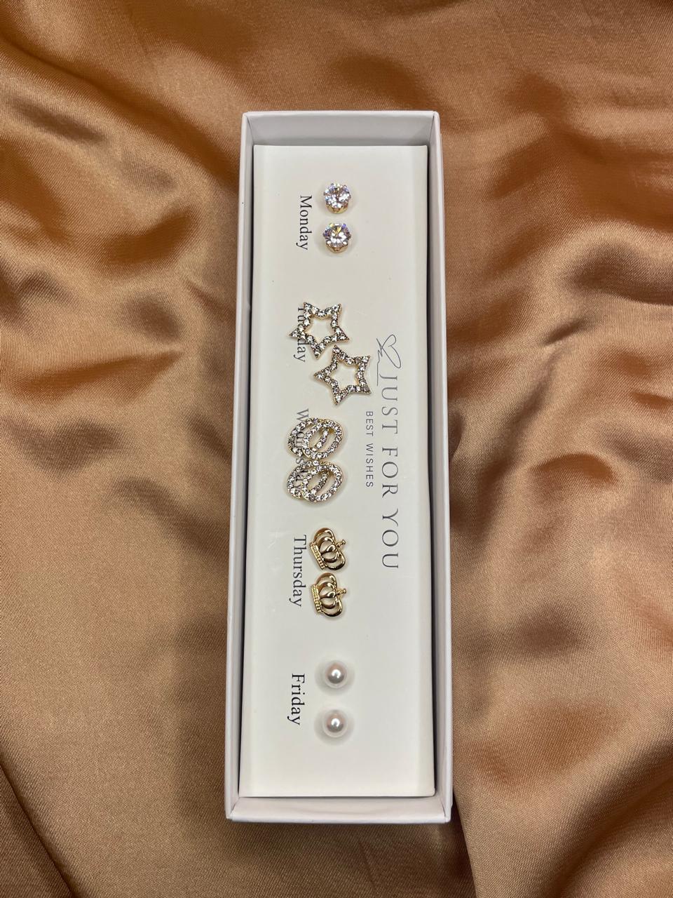 Luxury Weekly Earring Set – 5 Pairs for Everyday Style