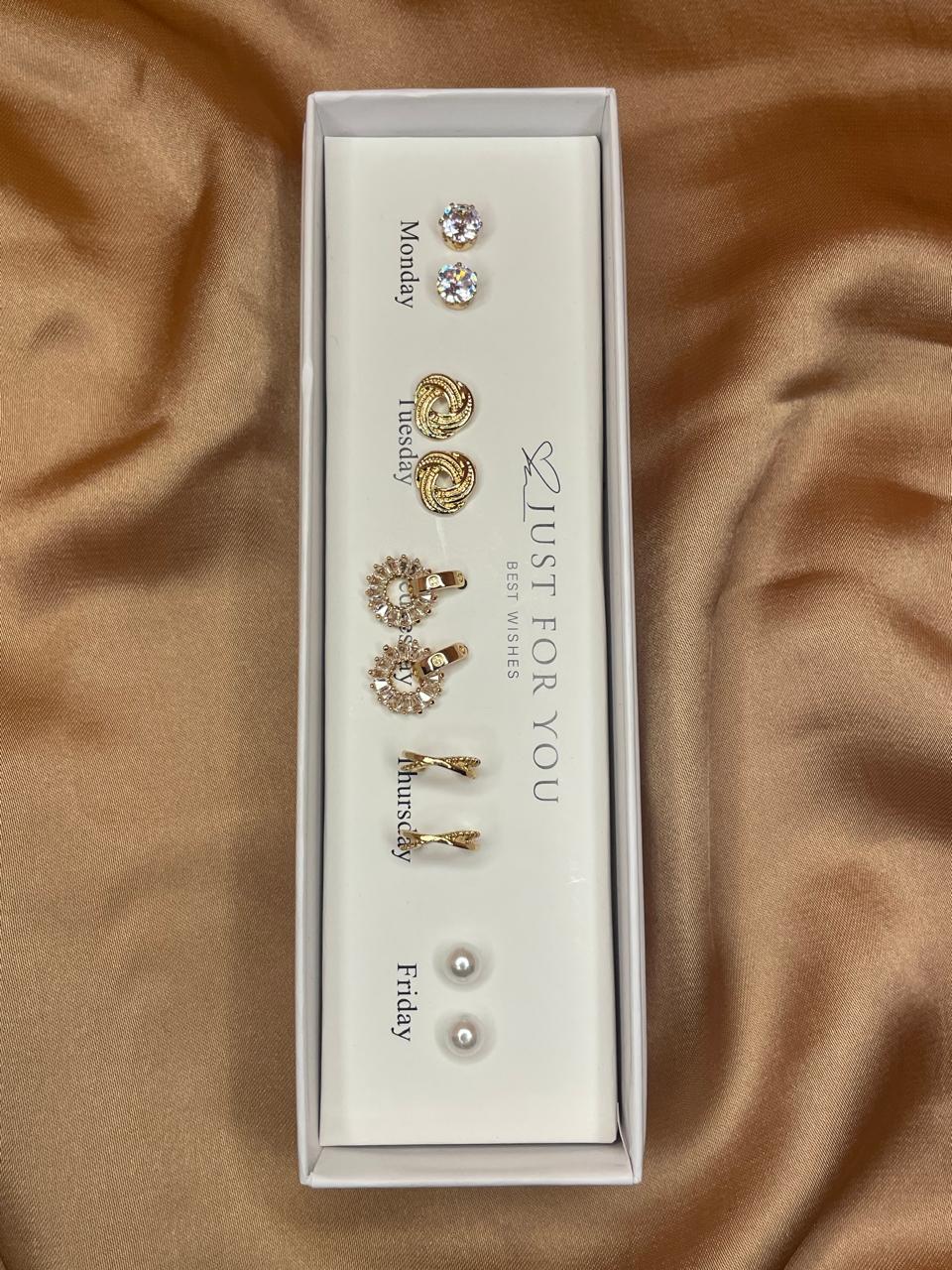 Luxury Weekly Earring Set – 5 Pairs for Everyday Style
