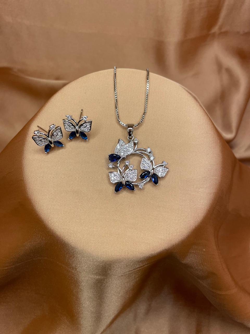Butterfly Bloom Necklace & Earrings Set - Multi-Color Elegance