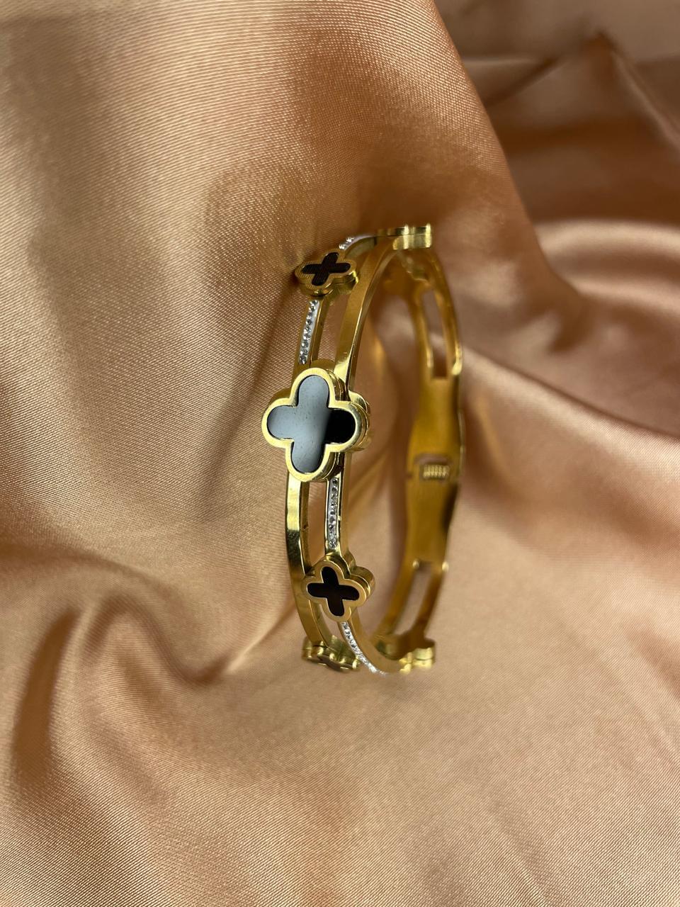 Gold-Tone Stainless Steel Clover Bangle